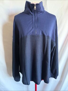 Women's Navy Quarter-Zip Thermal Pullover Hoodie